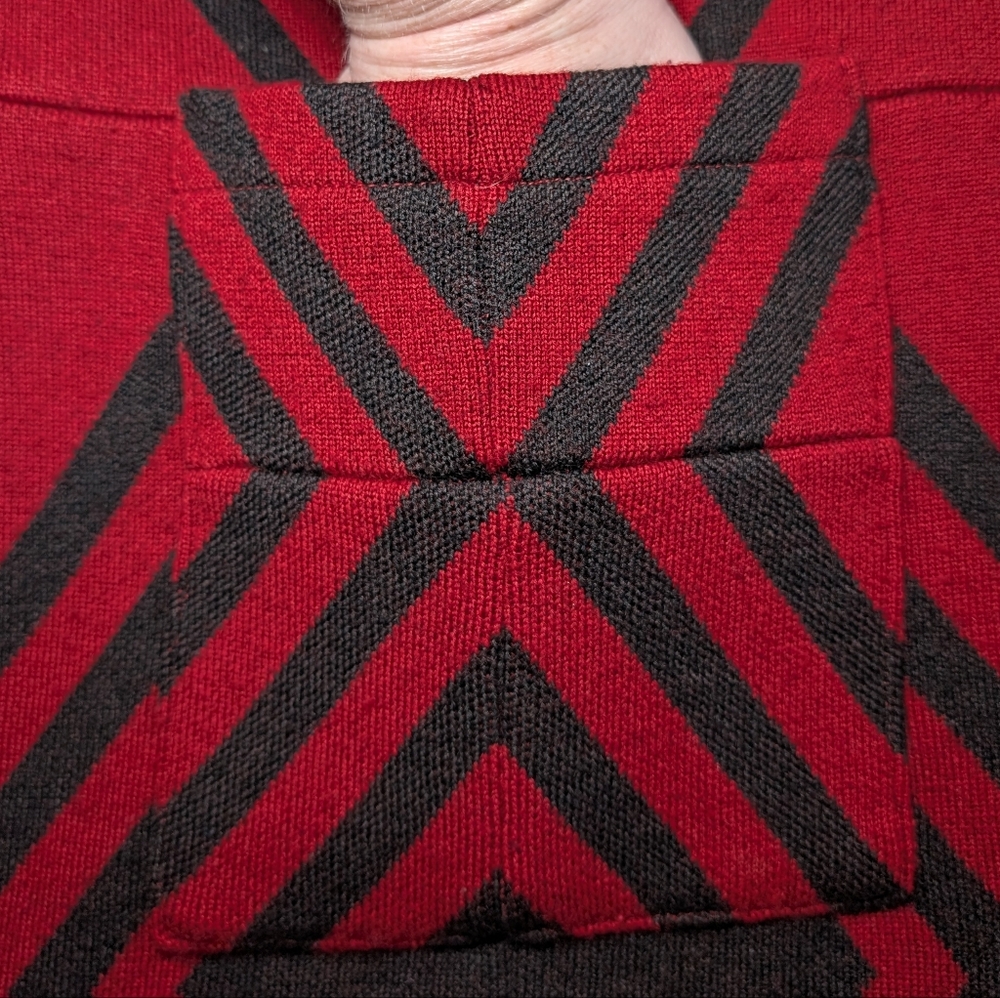 Alice + Olivia Geometric Wool Sweater Dress | Red Black | Belted Waist | Size M - Picture 8 of 9